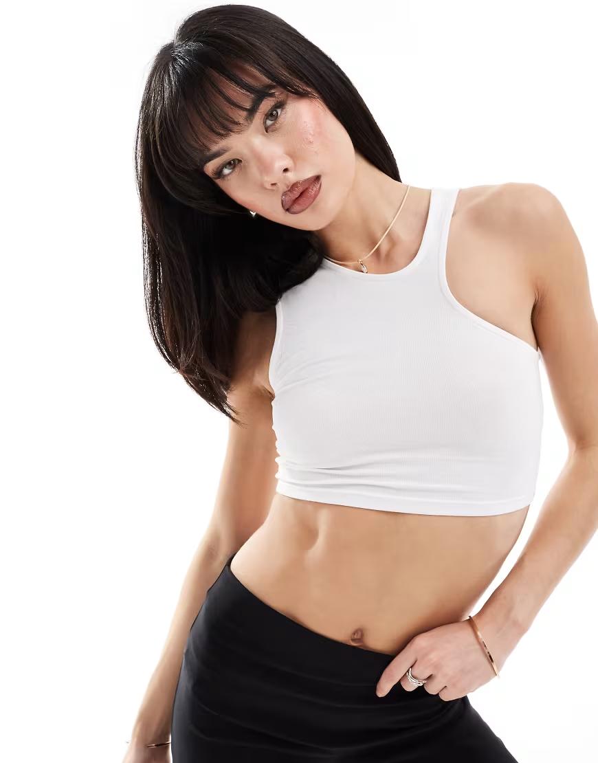 biały gładki crop top wycięcie