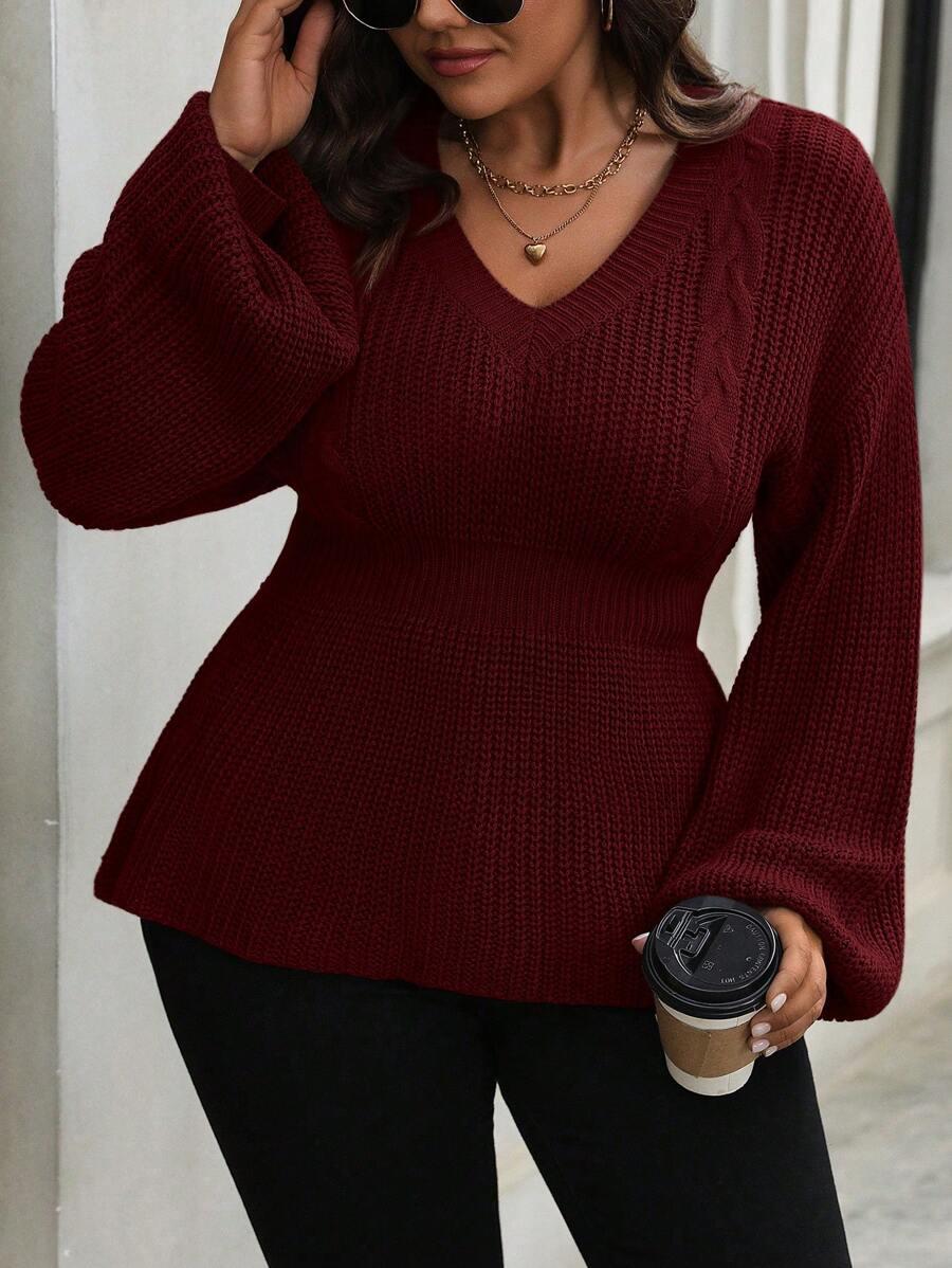 BORDOWY DZIANINOWY SWETER 