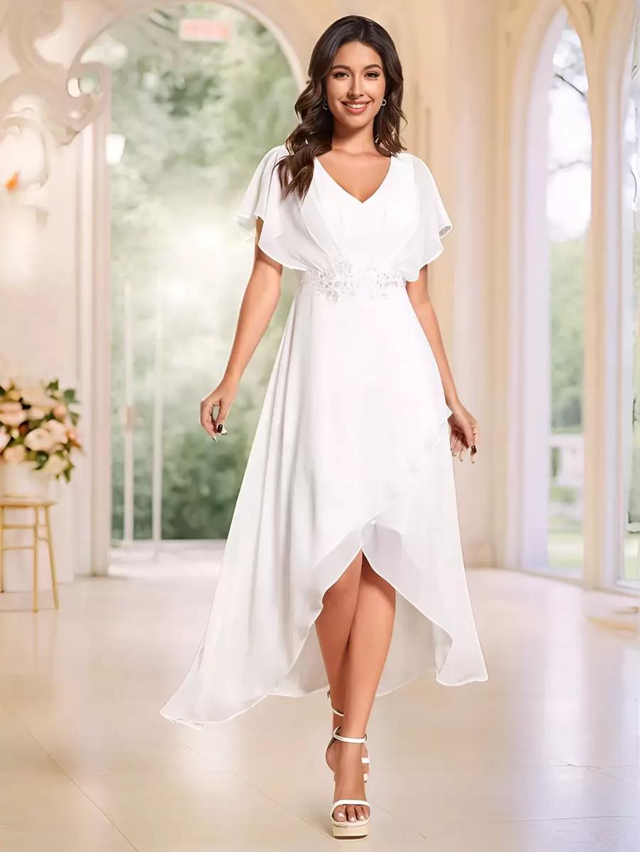BIAŁA SUKIENKA V NECK ZDOBIENIE 