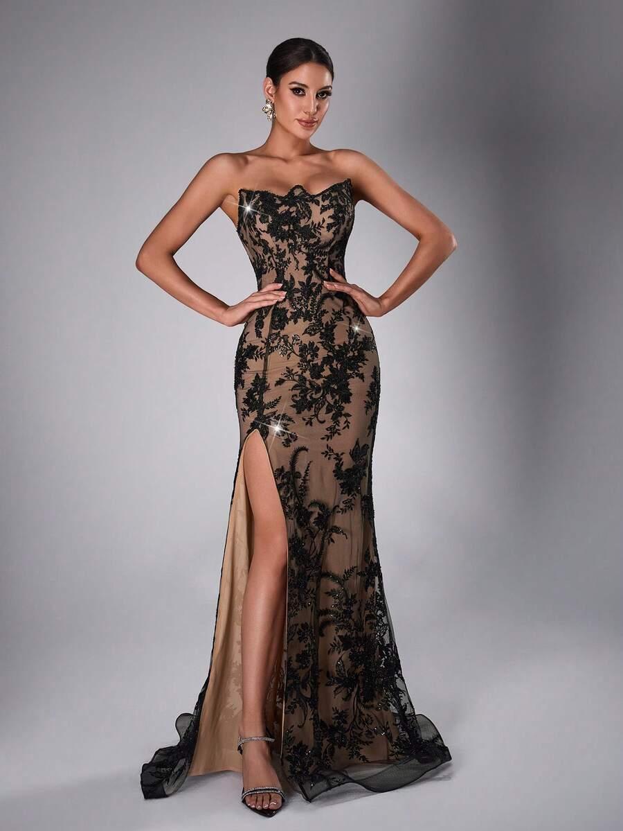 CZARNA MAXI SUKIENKA ZDOBIENIA
