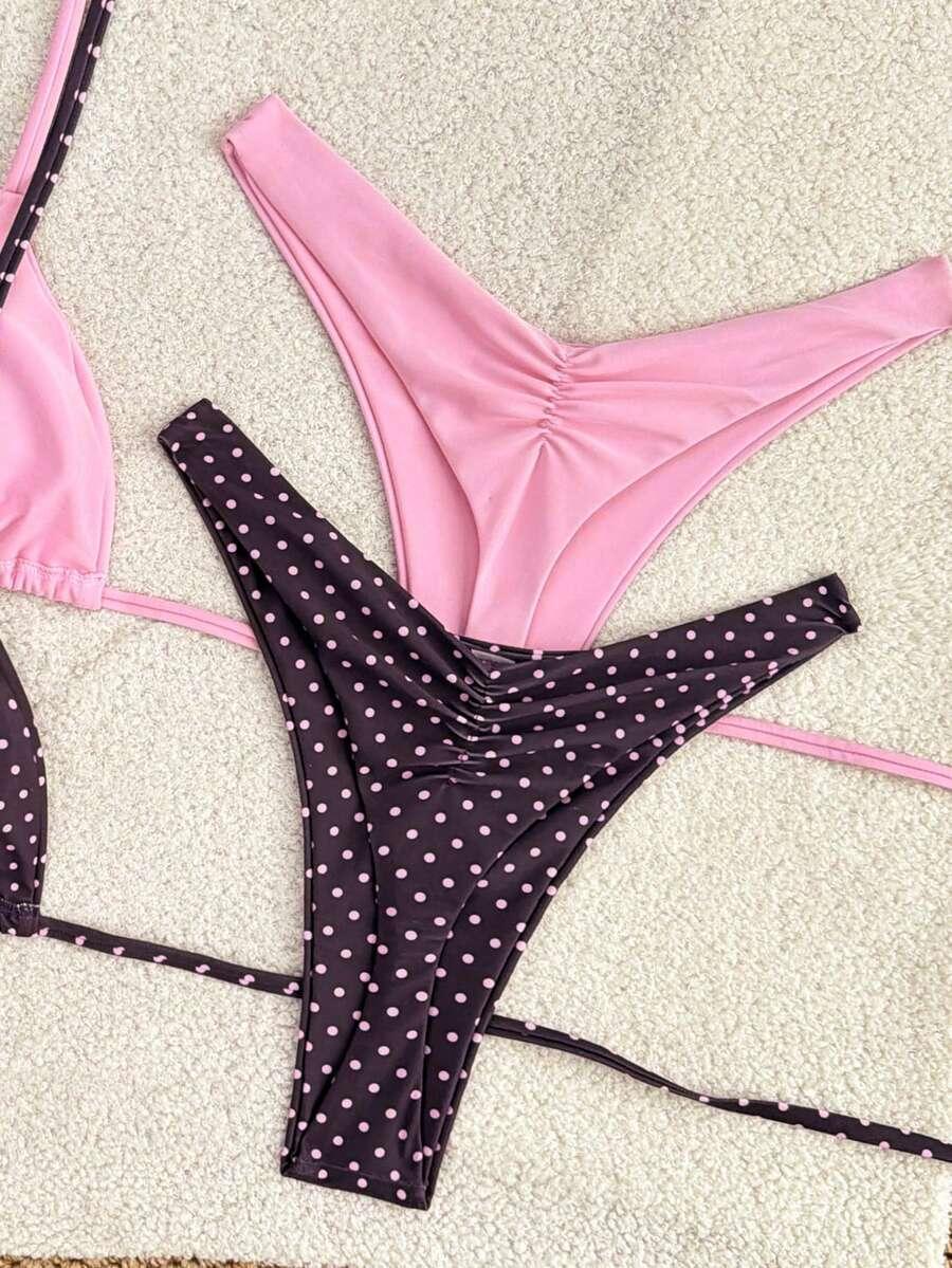 różowy komplet bikini wiązanie 
