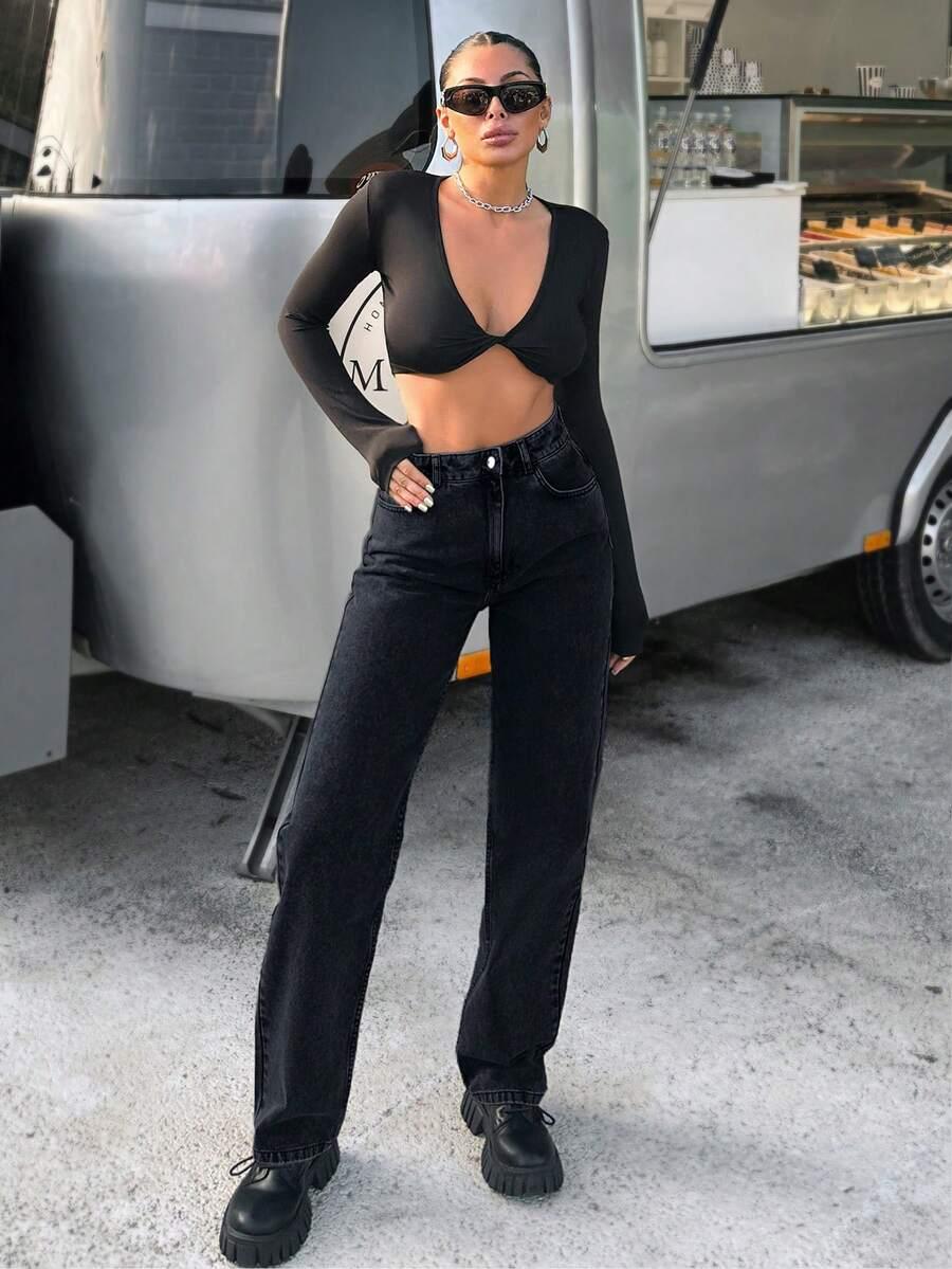 CZARNE SPODNIE JEANS