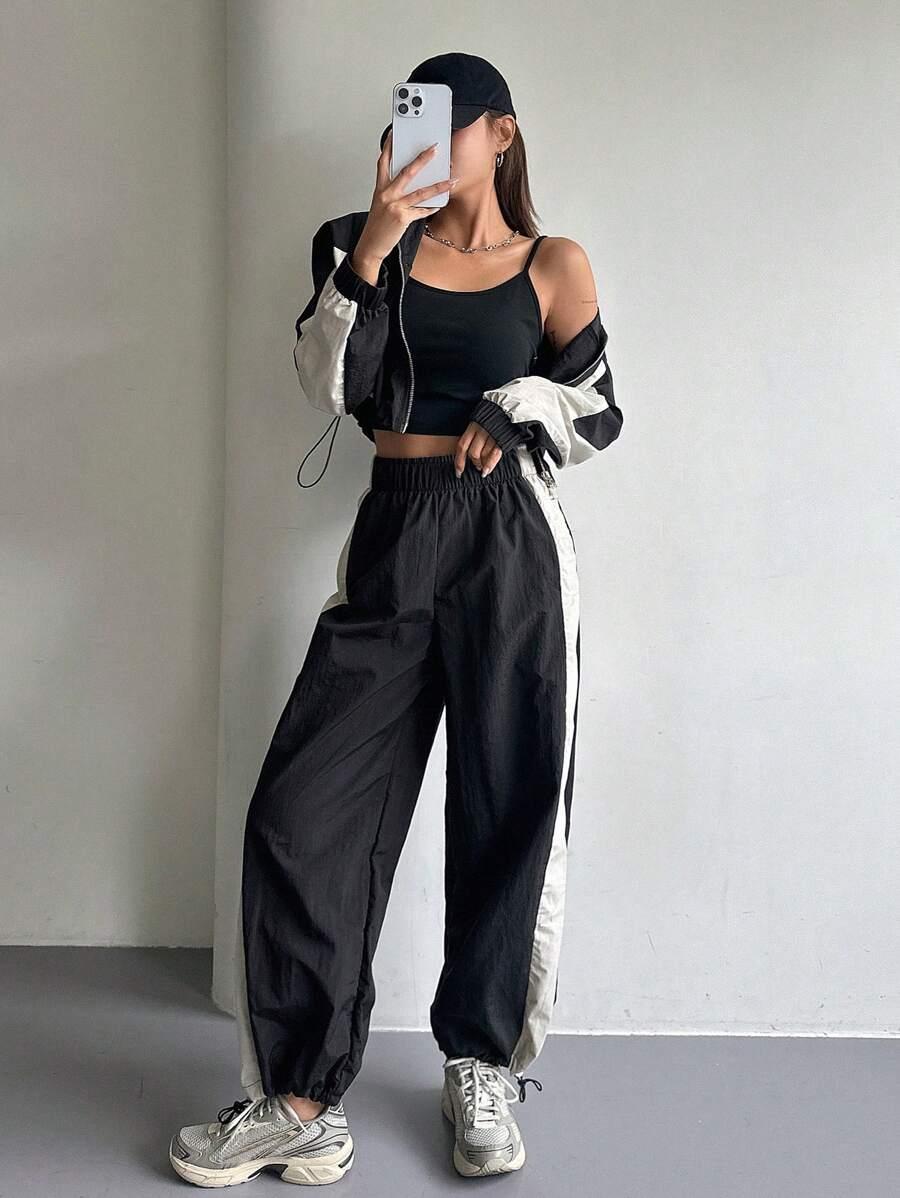 KOMPLET BLUZA SPODNIE KONTRAST