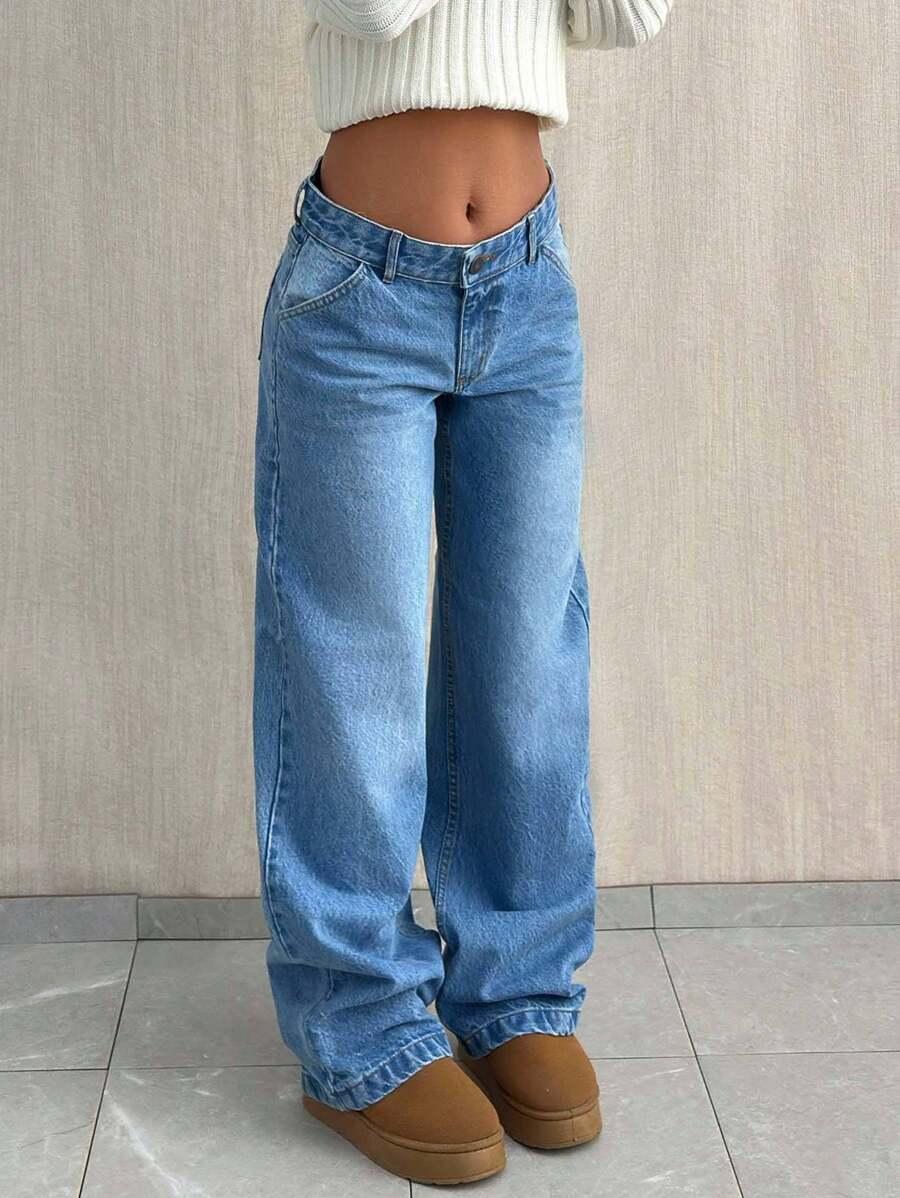 NIEBIESKIE SPODNIE JEANS NISKI STAN