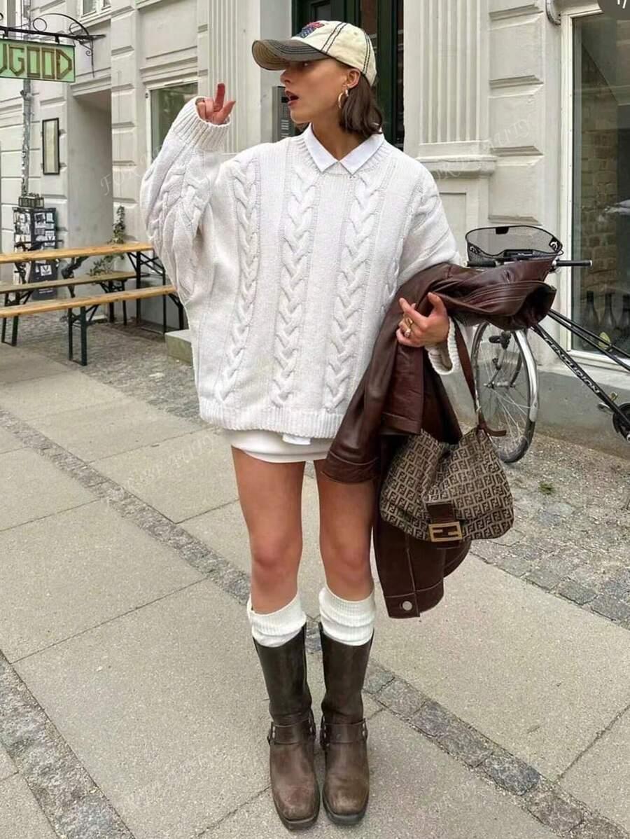 biały sweter wzór