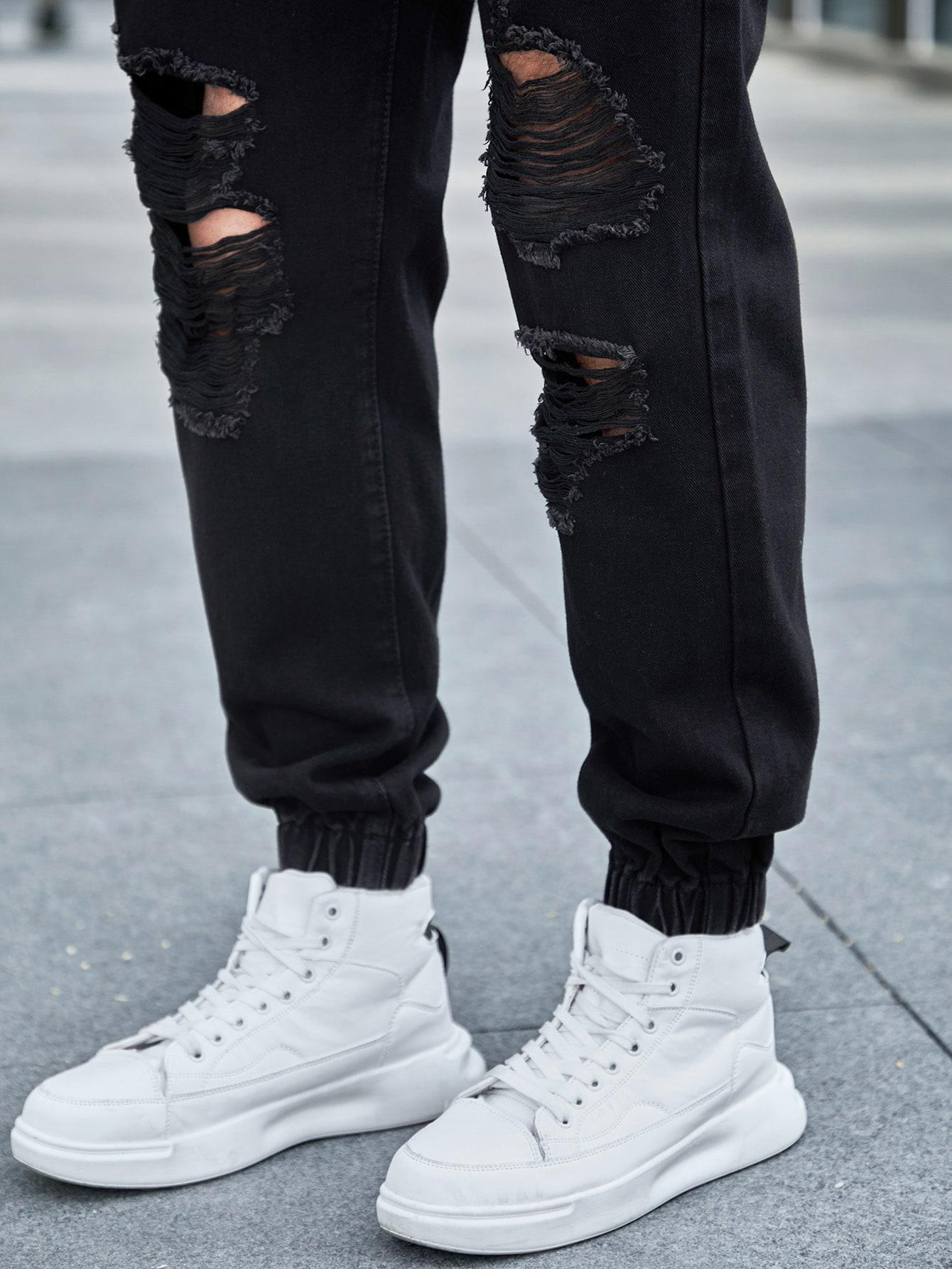 CZARNE SPODNIE JEANS RIPPED