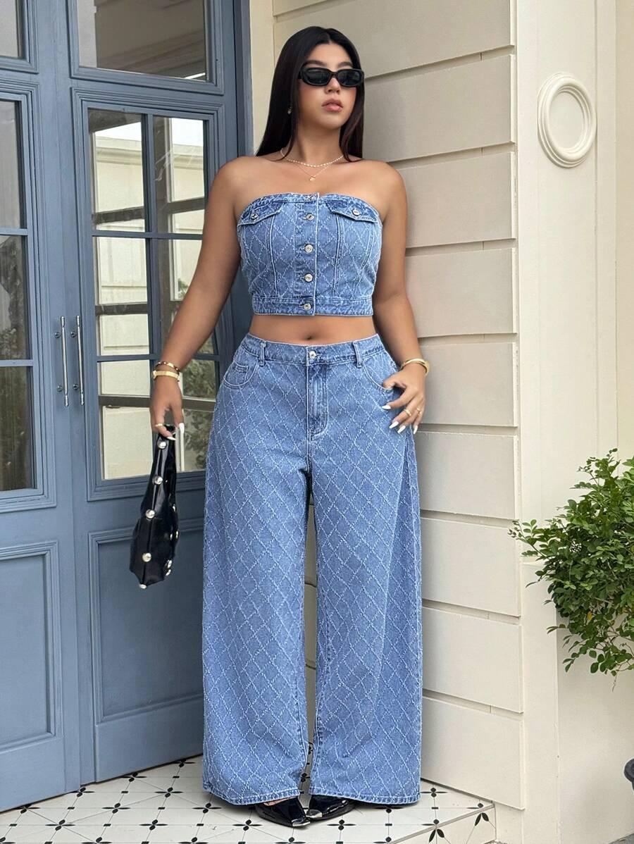 niebieski jeansowy top