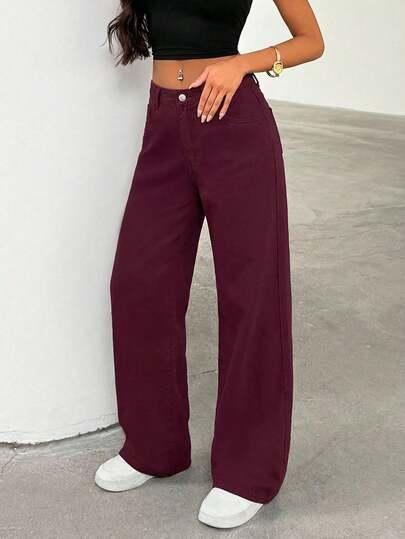 Bordowe spodnie jeans 