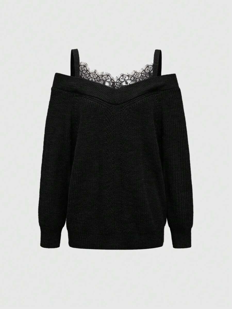 czarny sweter koronka