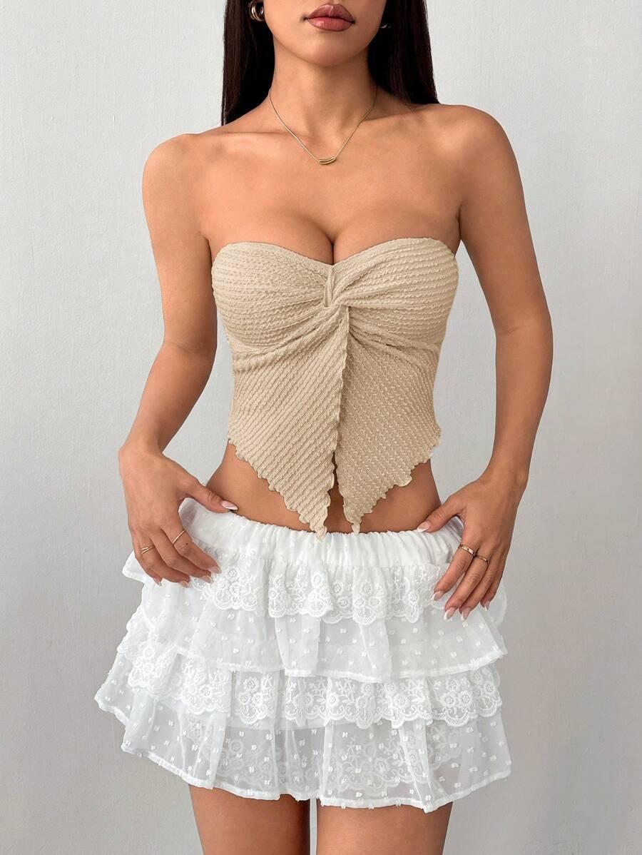kremowy top asymetria 