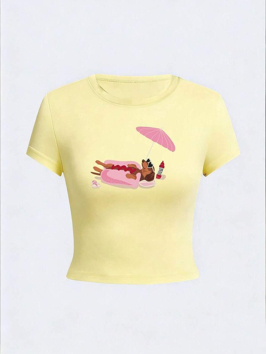 żółty top print