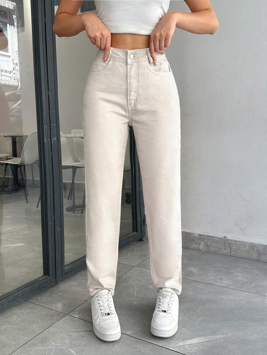 BEŻOWE SPODNIE JEANS