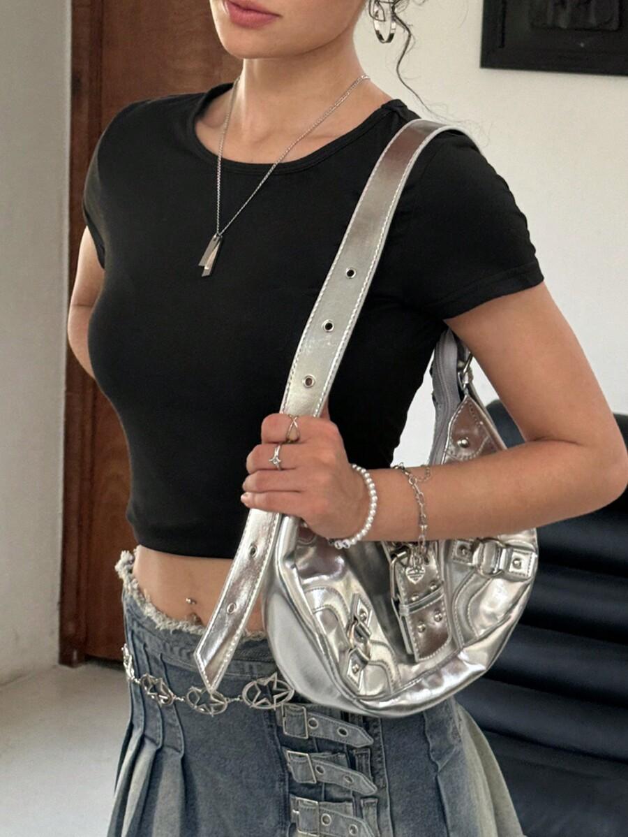 CZARNY TOP KRÓTKI RĘKAW BASIC
