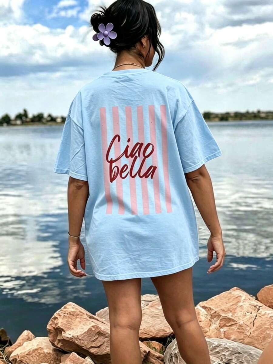 niebieski bawełniany t-shirt print