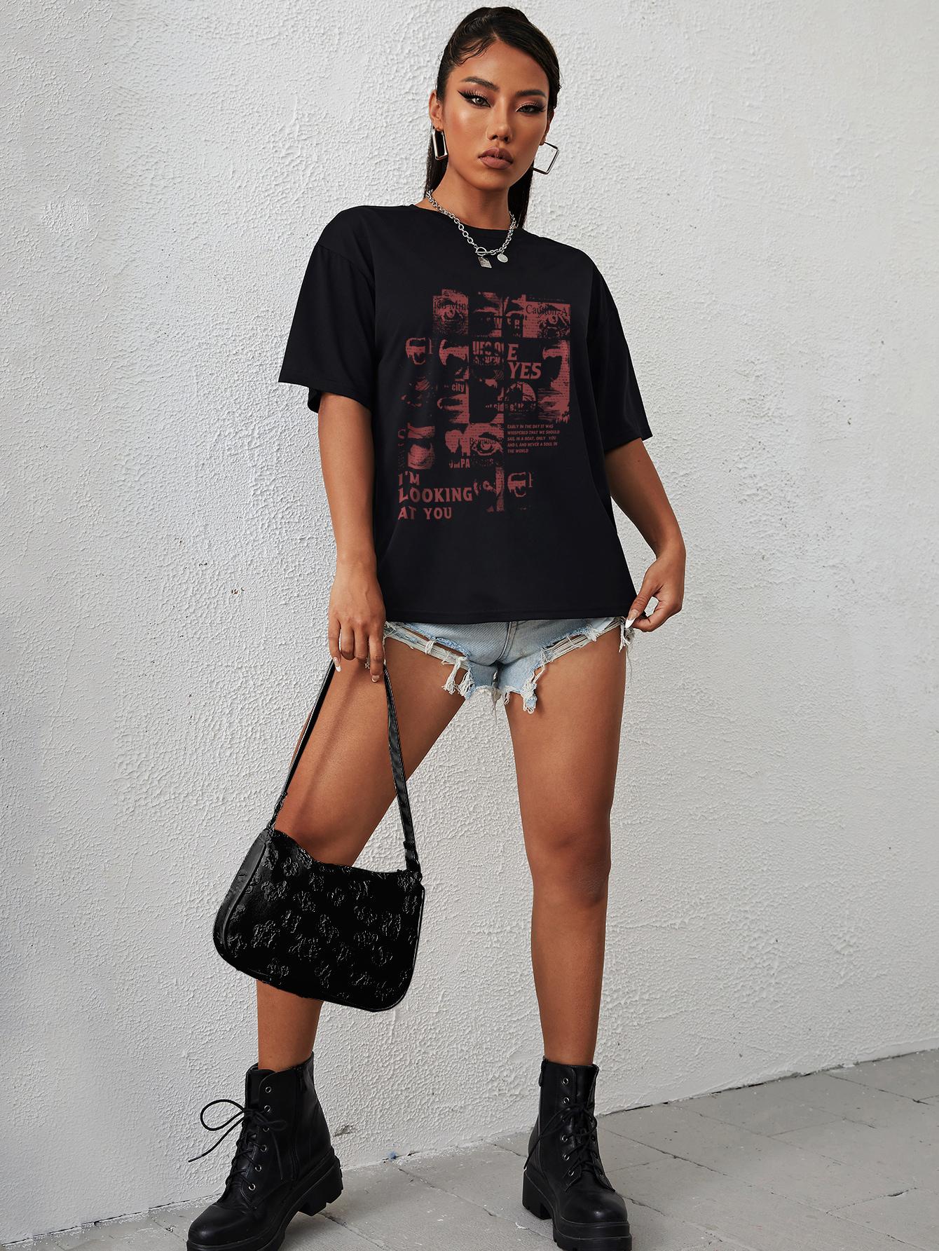 CZARNY T-SHIRT PRINT