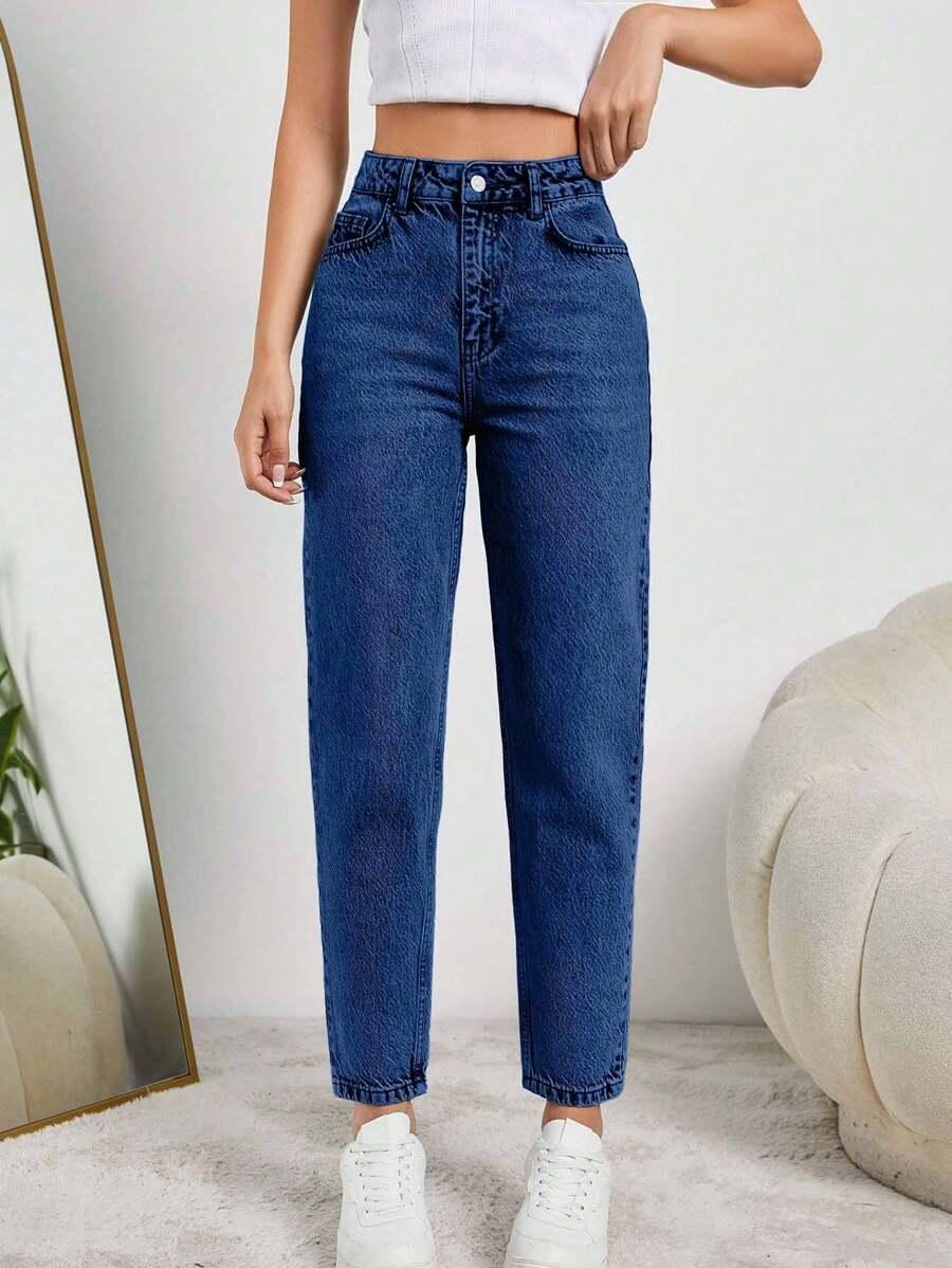 NIEBIESKIE SPODNIE MOM JEANS