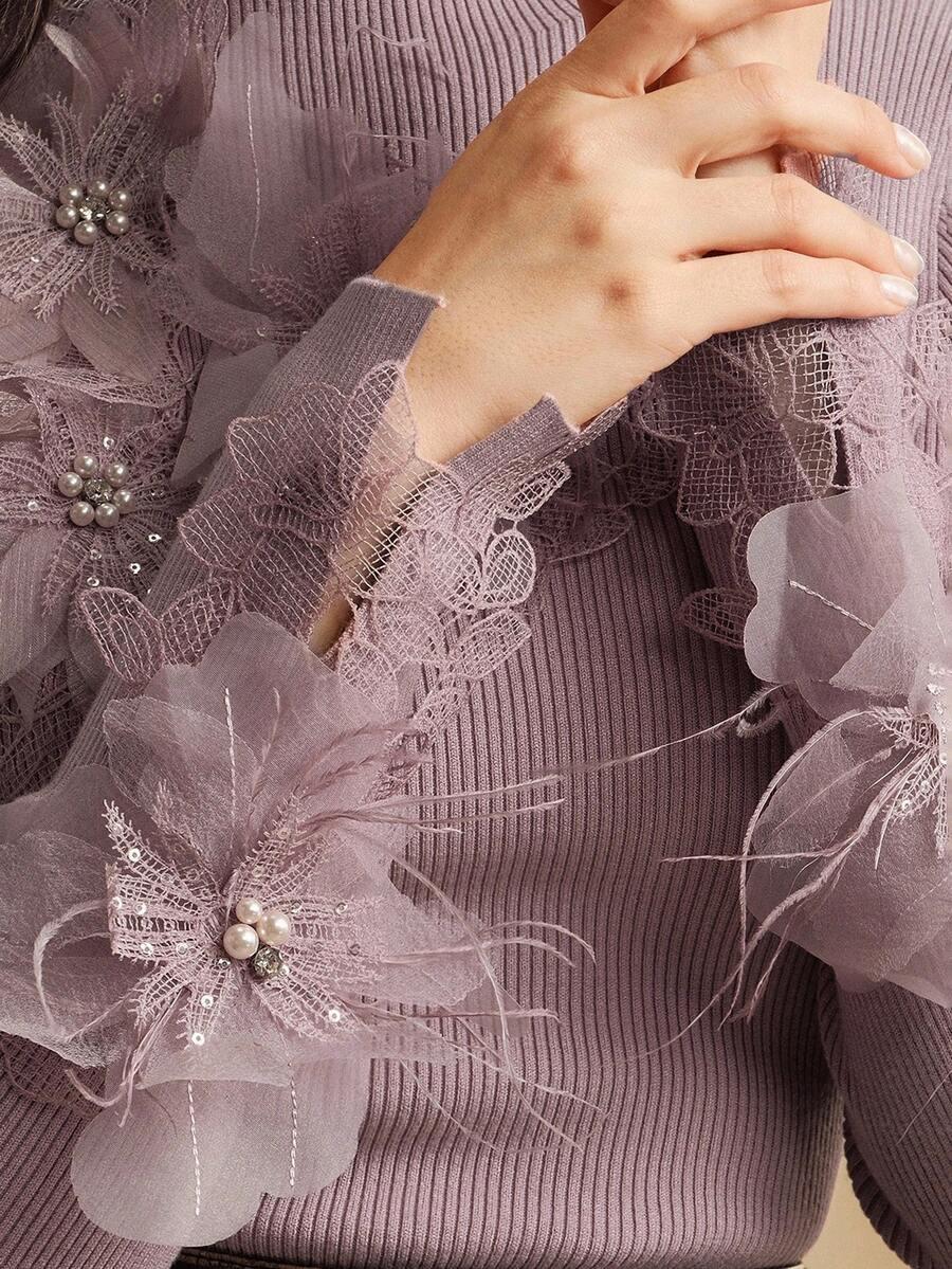 fioletowy sweter zdobienie 