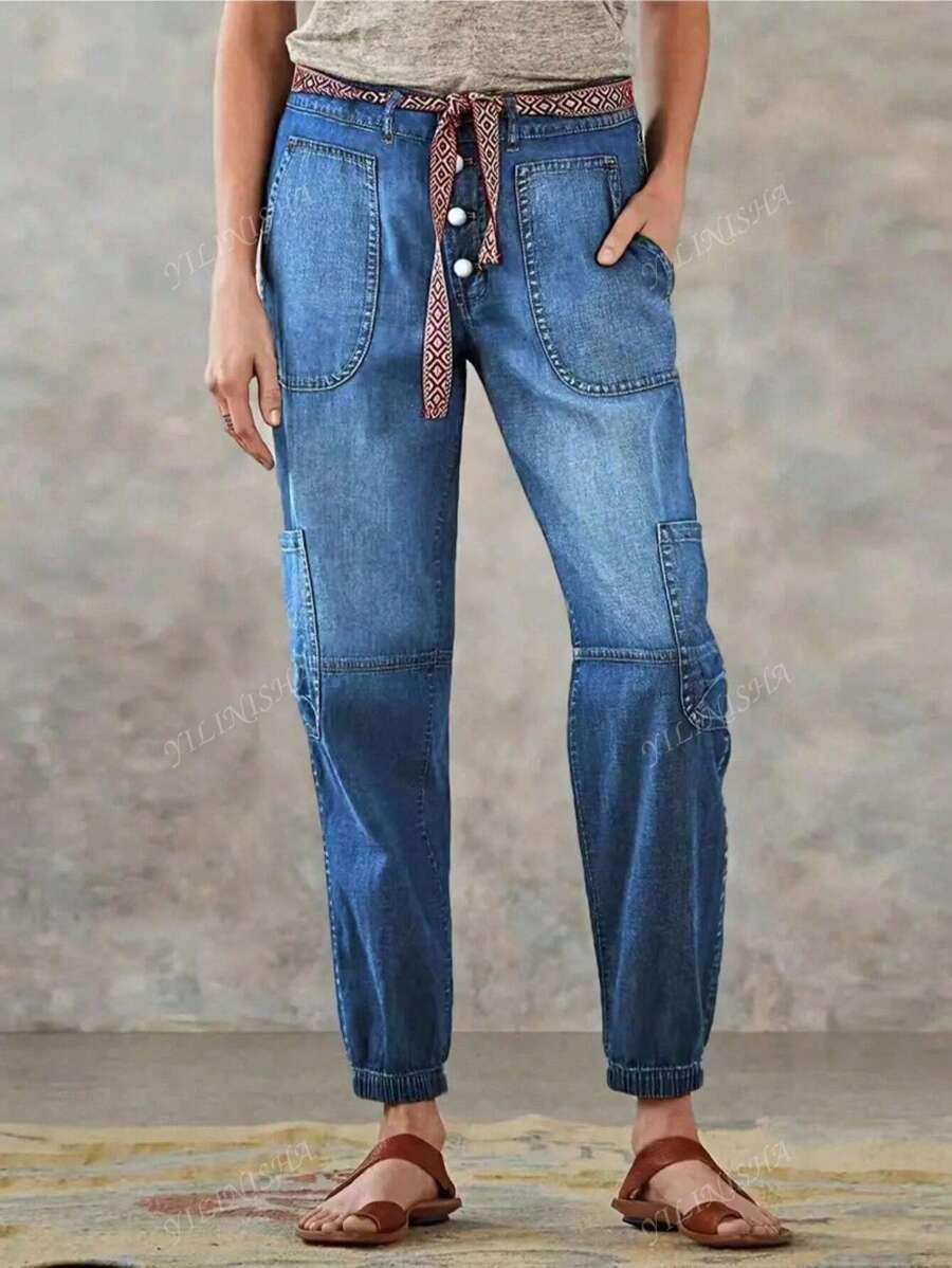NIEBIESKIE SPODNIE JEANS KIESZENIE