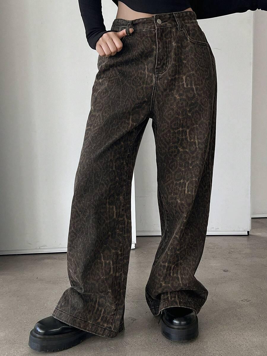 SPODNIE JEANS Z SZEROKIMI NOGAWKAMI ANIMAL PRINT 