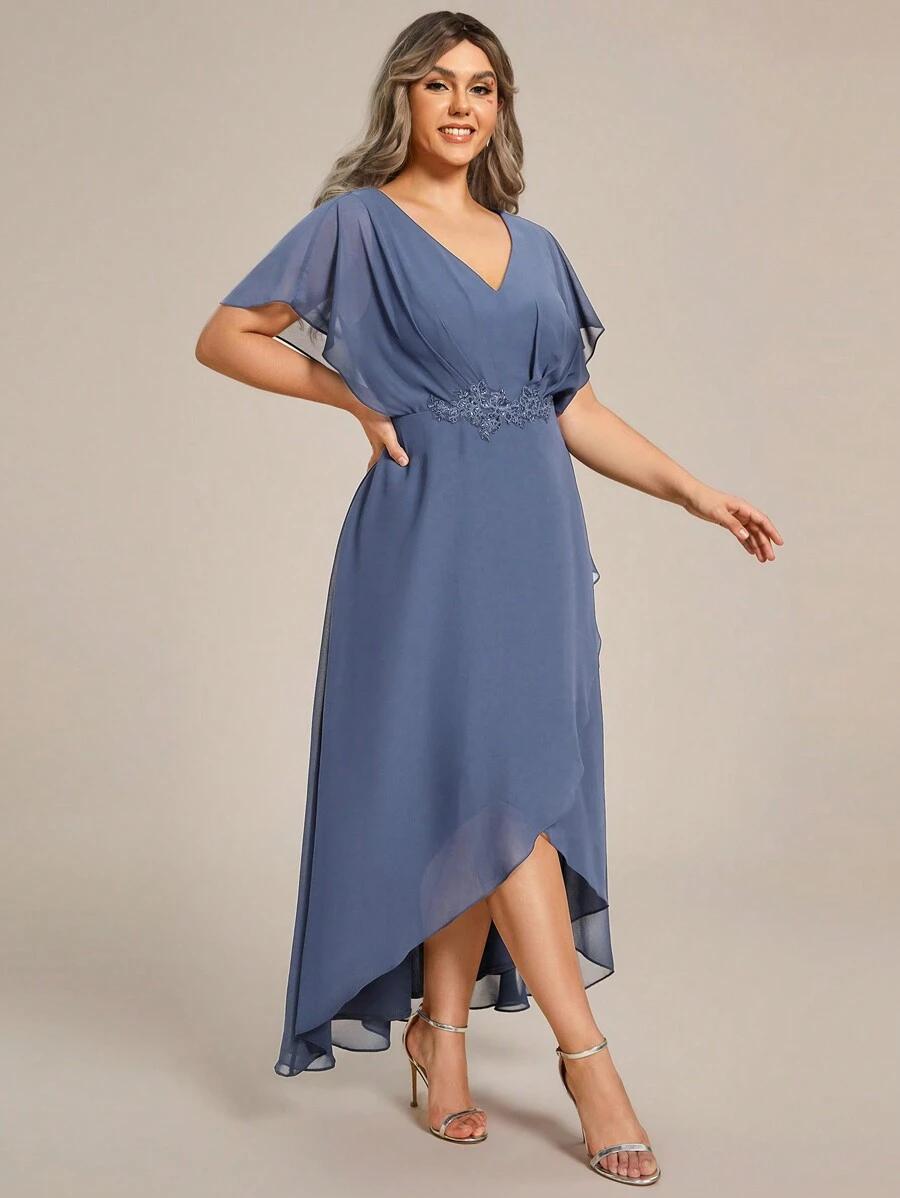 niebieska sukienka v neck
