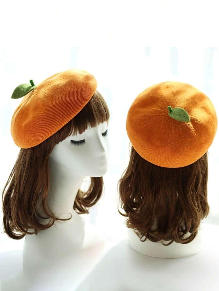 pomarańczowy beret listek