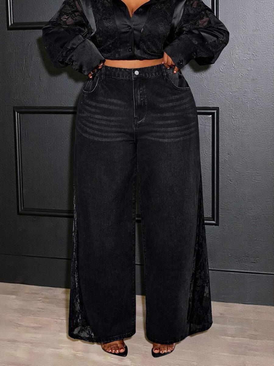 CZARNE SPODNIE JEANS WSTAWKI