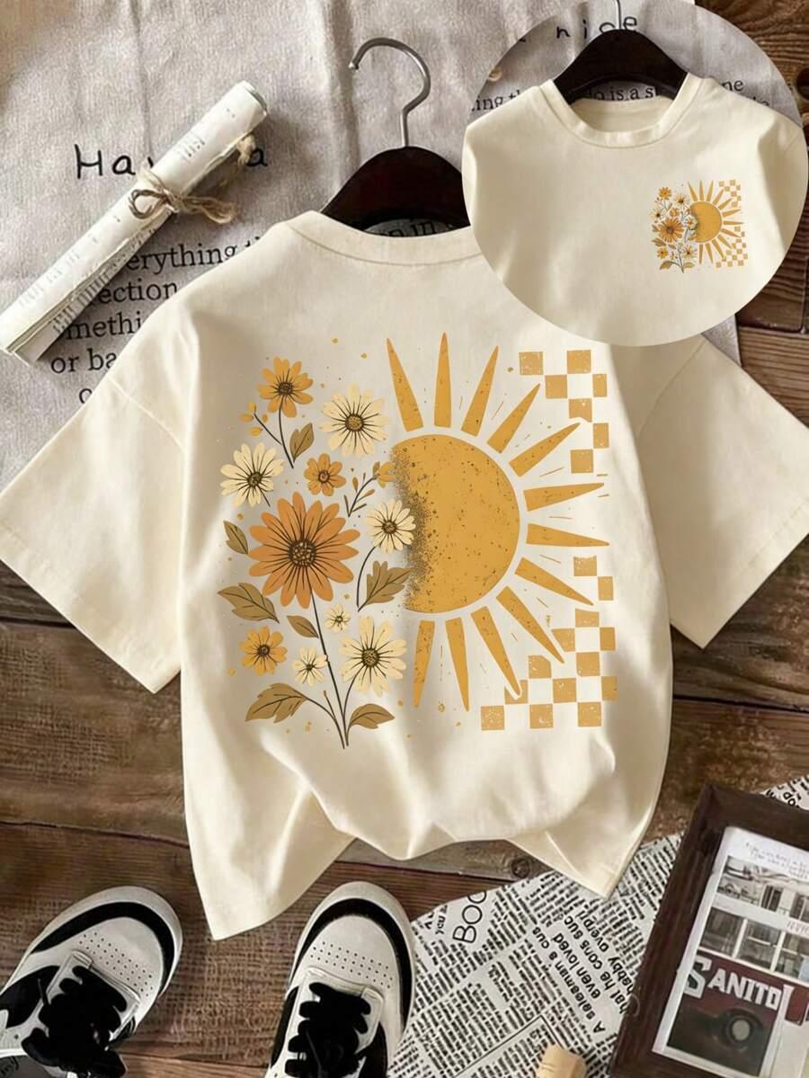 beżowy t-shirt nadruk