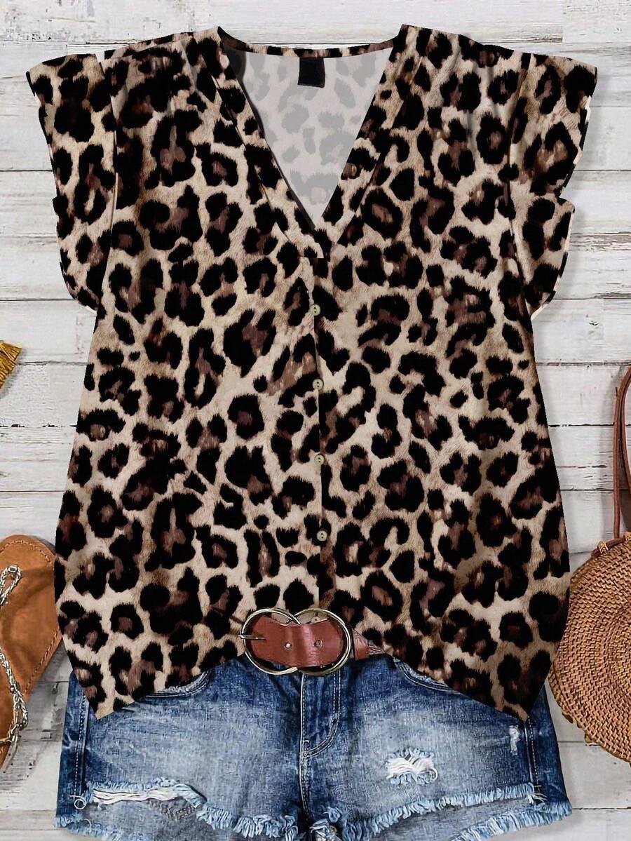 BLUZKA ANIMAL PRINT KRÓTKI RĘKAW