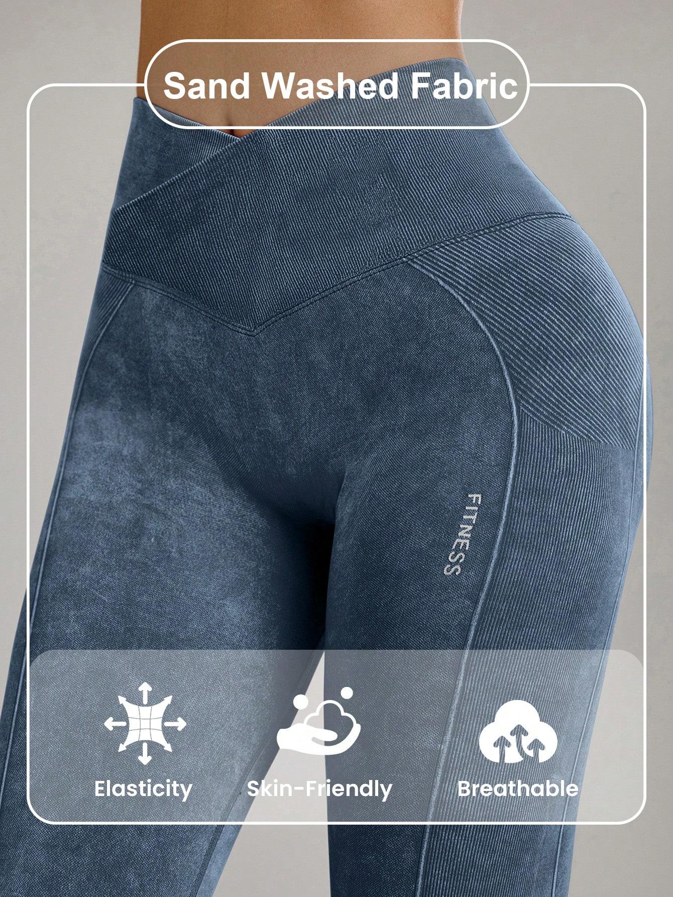niebieskie sportowe legginsy