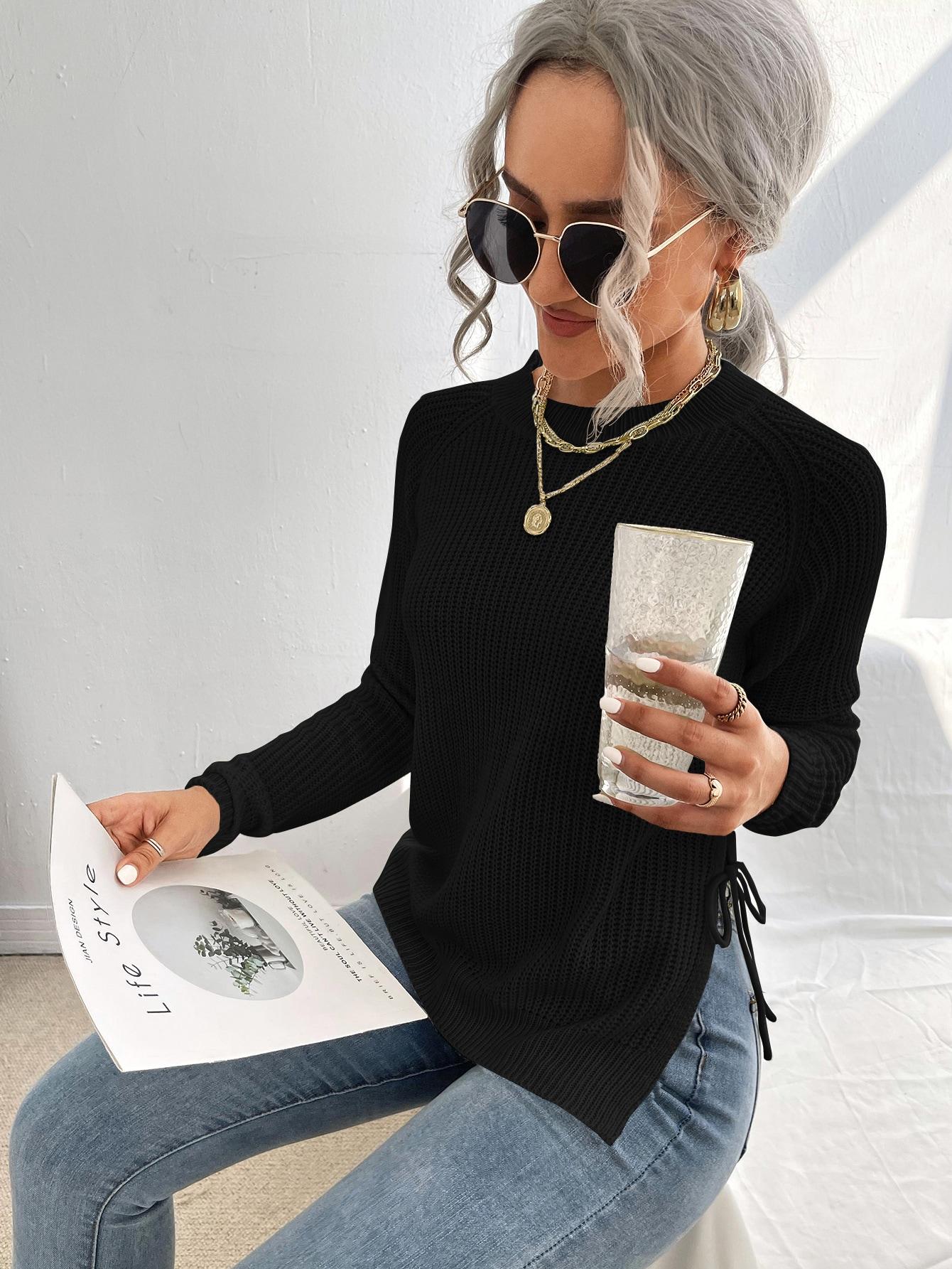 CZARNY DZIANINOWY SWETER