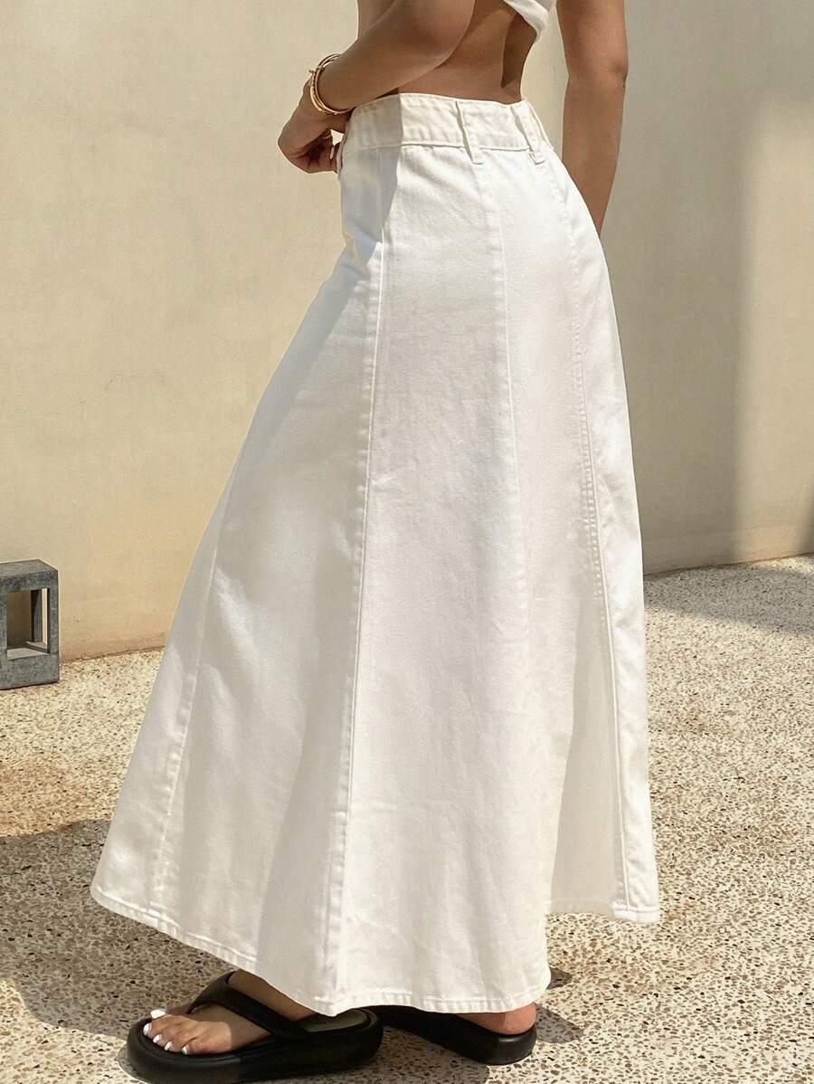 JEANSOWA ROZKLOSZOWANA SPÓDNICA MAXI 