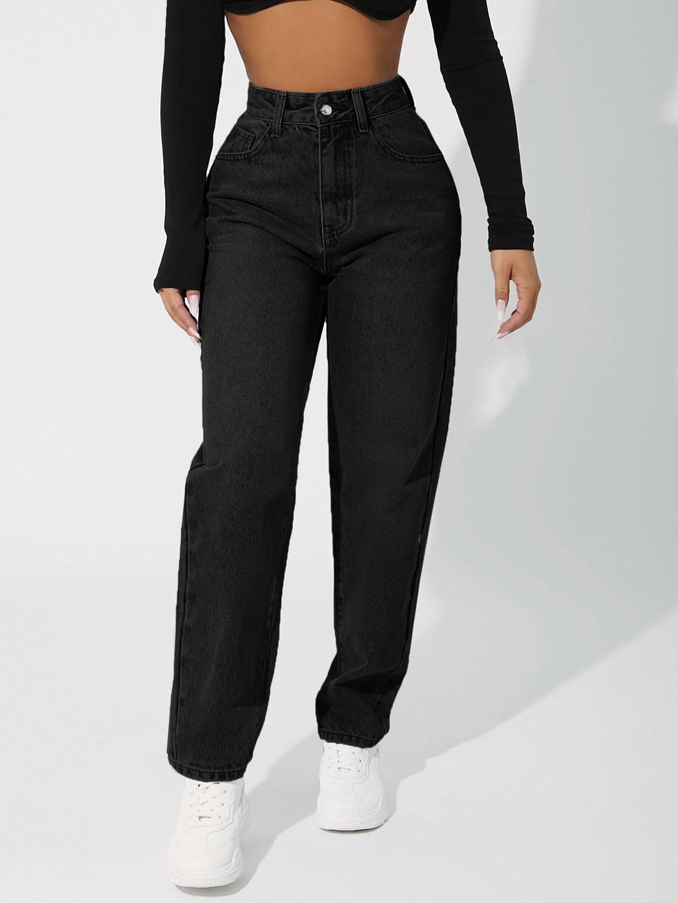 CZARNE SPODNIE MOM JEANS
