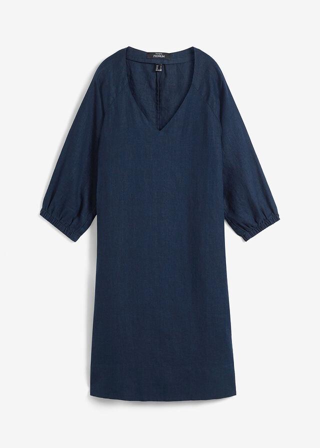 lniana sukienka v-neck rękaw 3/4