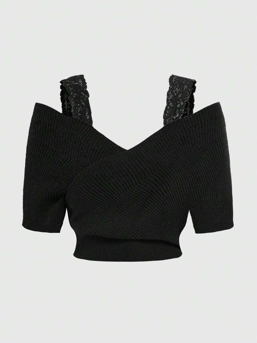 dzianinowy top koronka
