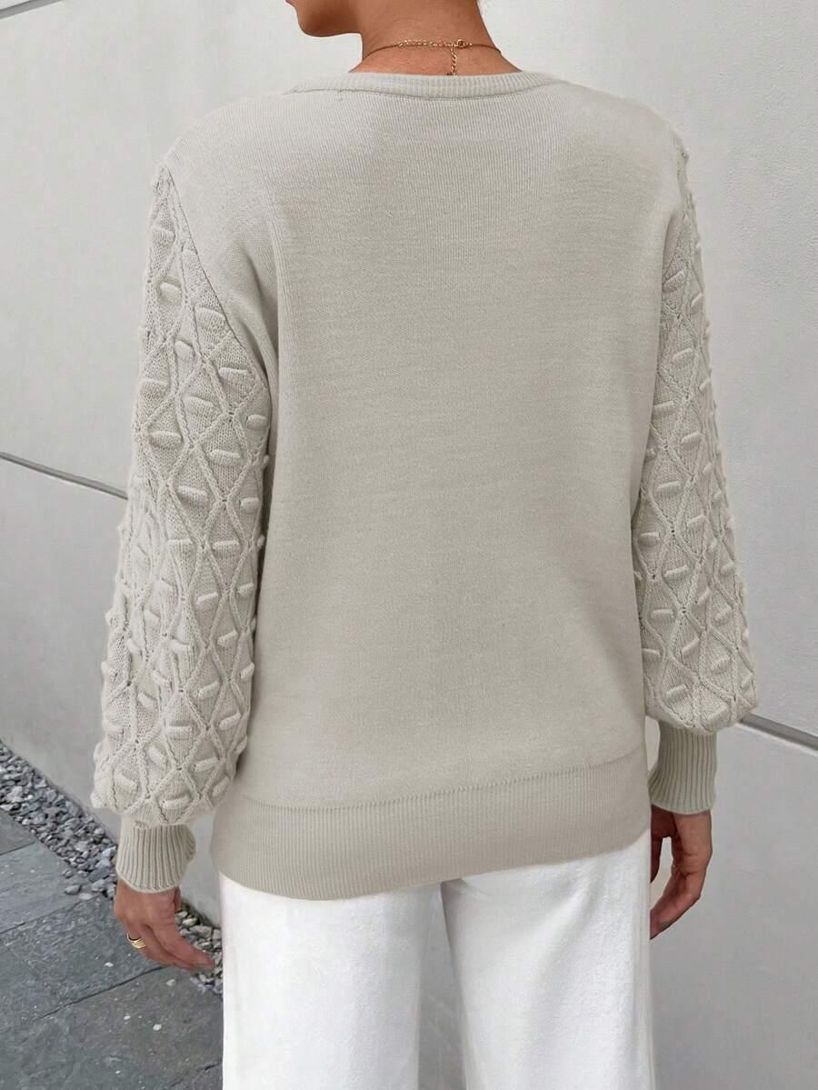 BEŻOWY SWETER OKRĄGŁY DEKOLT
