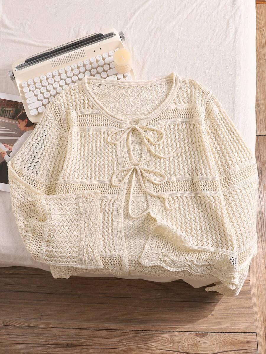 beżowy sweter wiązanie 