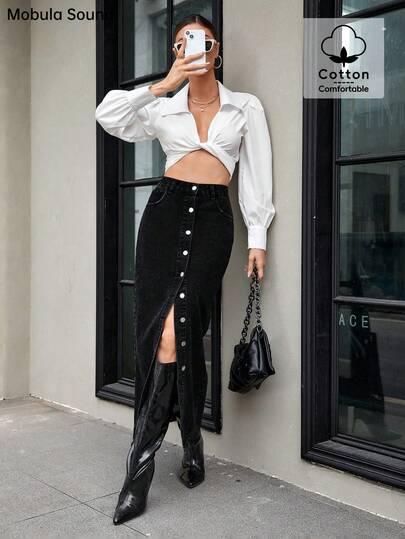 czarna spódnica jeans