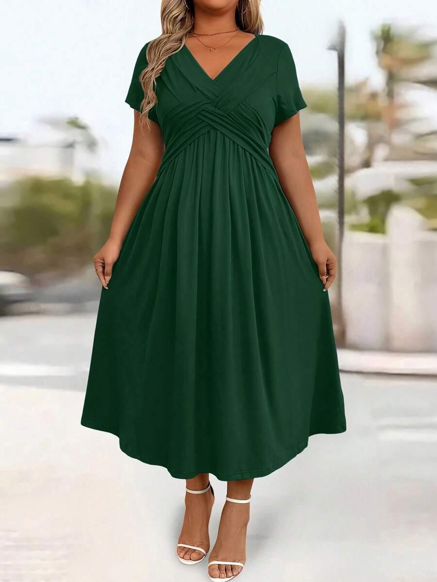 MIDI SUKIENKA KRÓTKI RĘKAW V NECK 