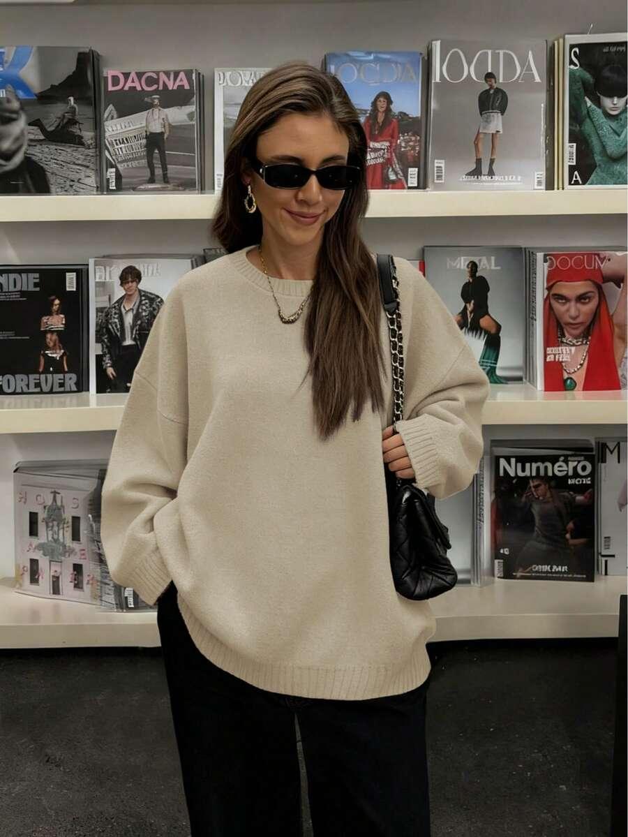 BEŻOWY SWETER OVERSIZE