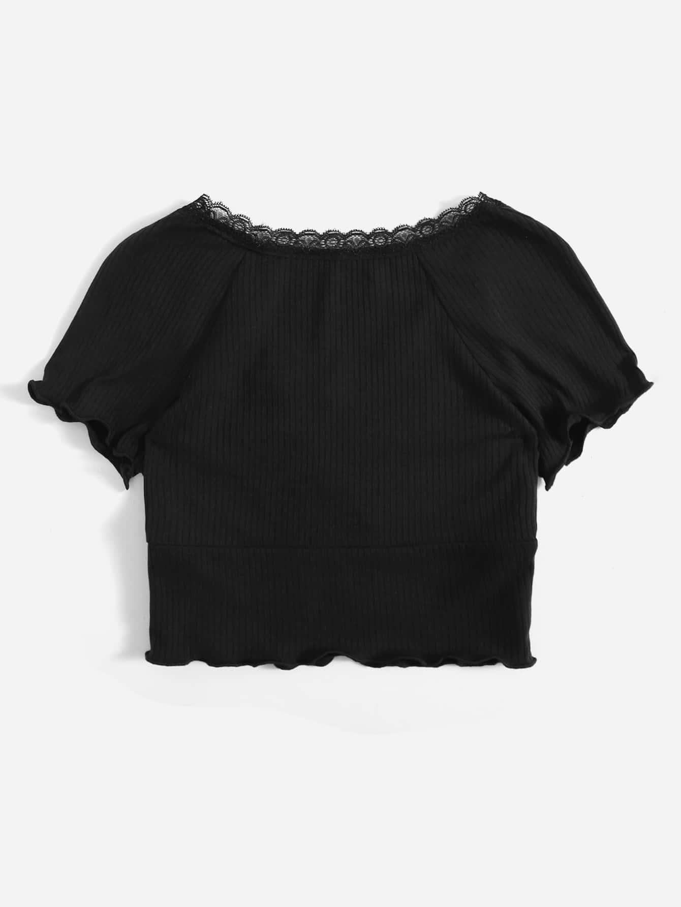 czarny koronkowy top v-neck 