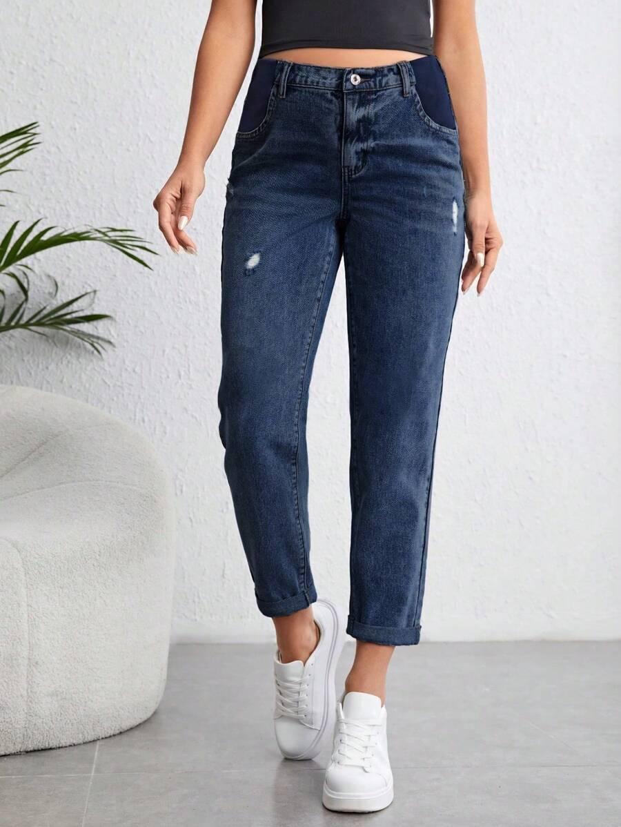 CIĄŻOWE SPODNIE JEANS RIPPED