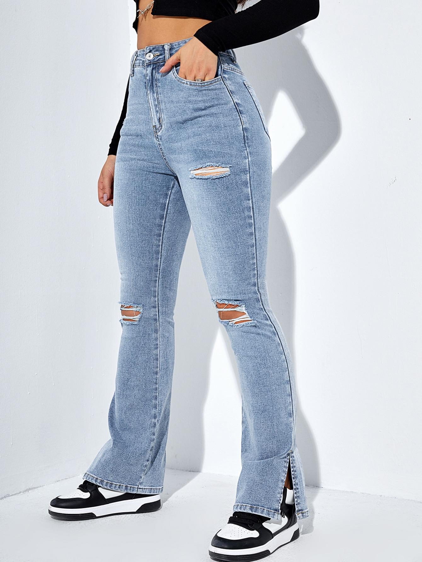 niebieskie spodnie ripped jeans