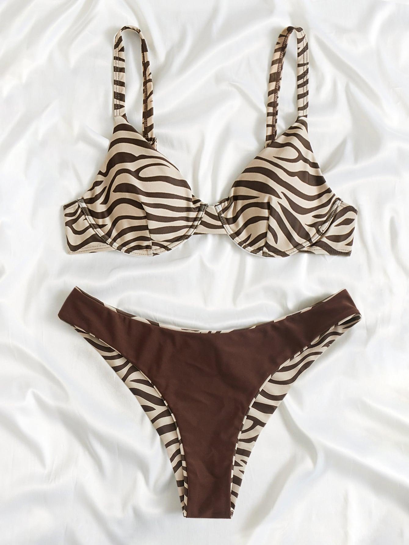dwuczęściowy kostium bikini komplet zebra print