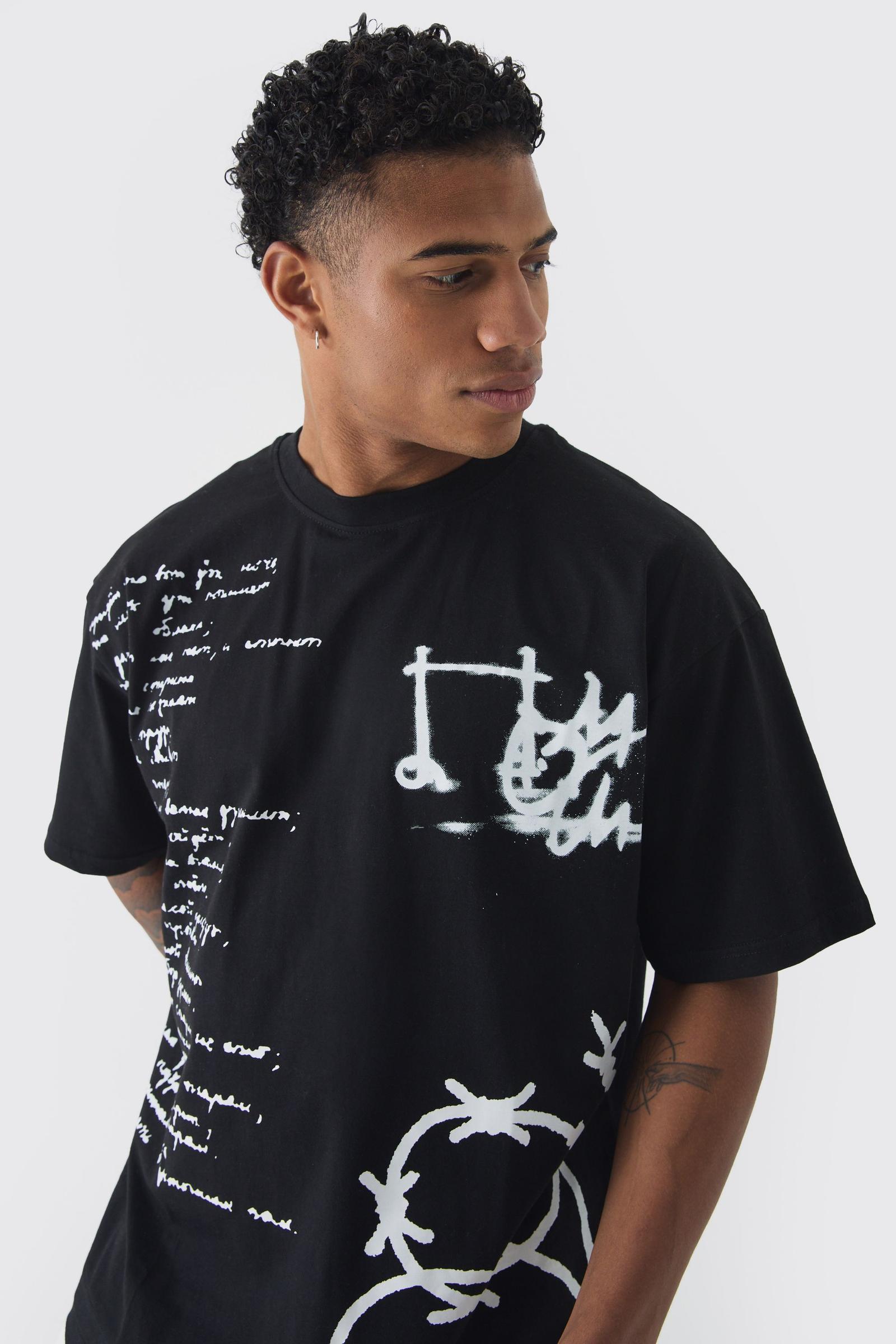czarny t-shirt nadruk