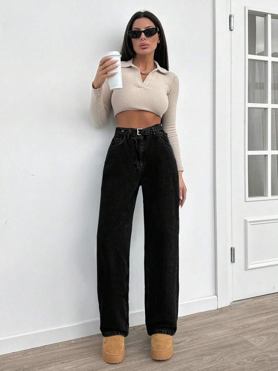 CZARNE SPODNIE JEANS 