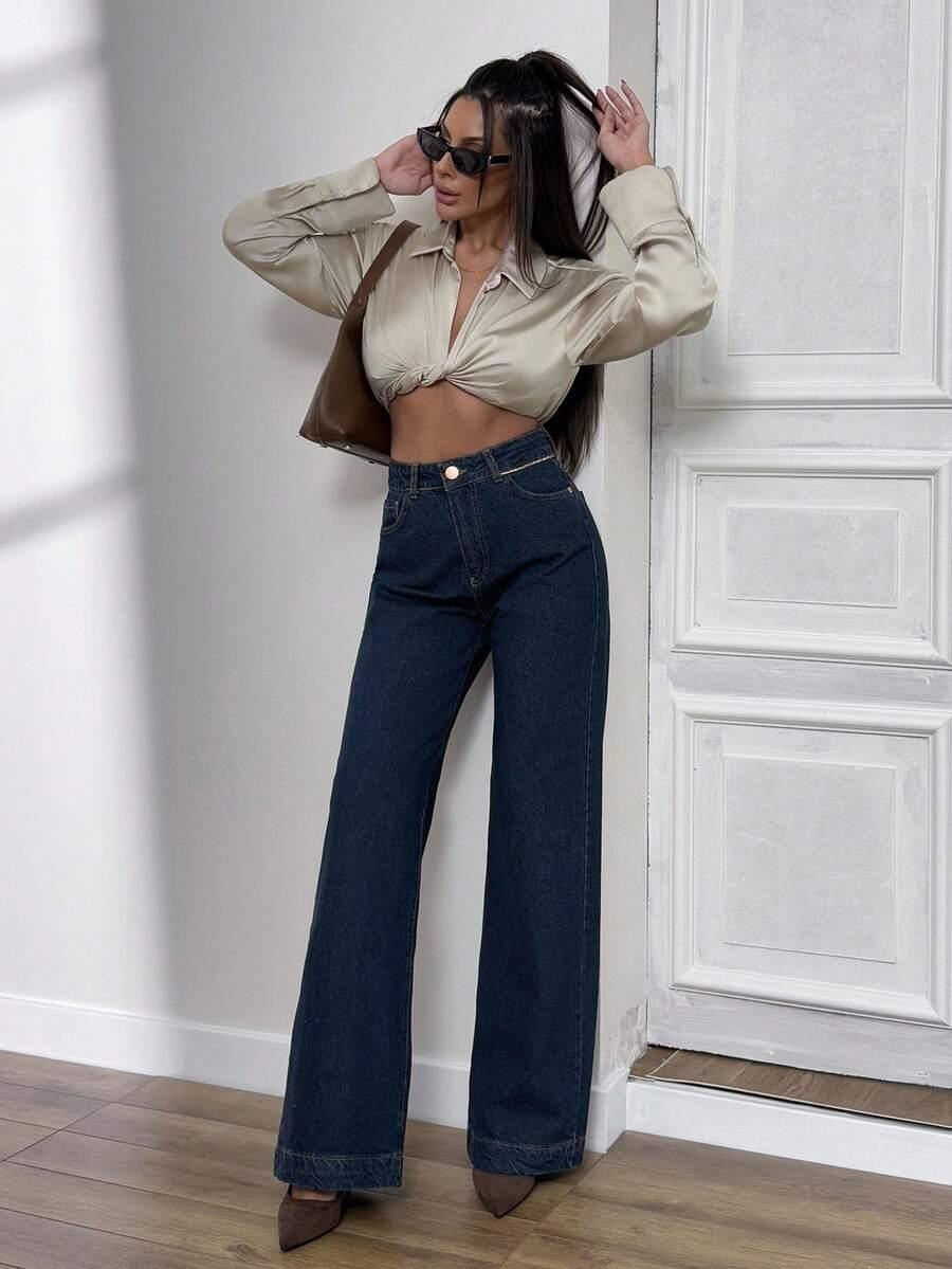 GRANATOWE SPODNIE JEANS