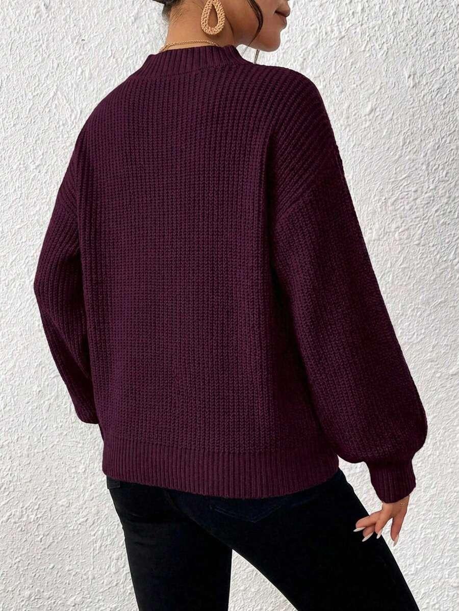 bordowy sweter splot v-neck