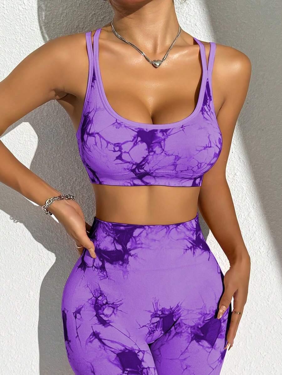 fioletowy top legginsy komplet 