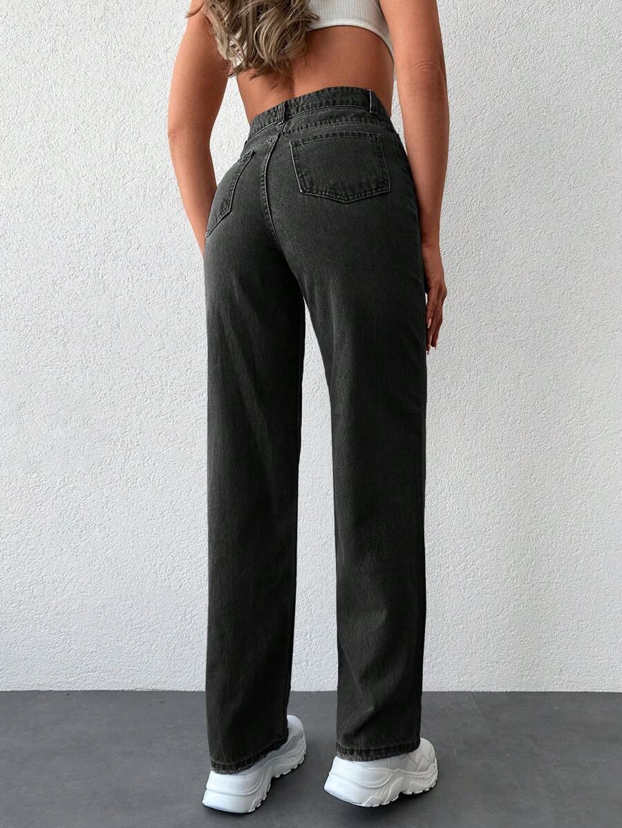 spodnie jeans proste nogawki wysoki stan ripped