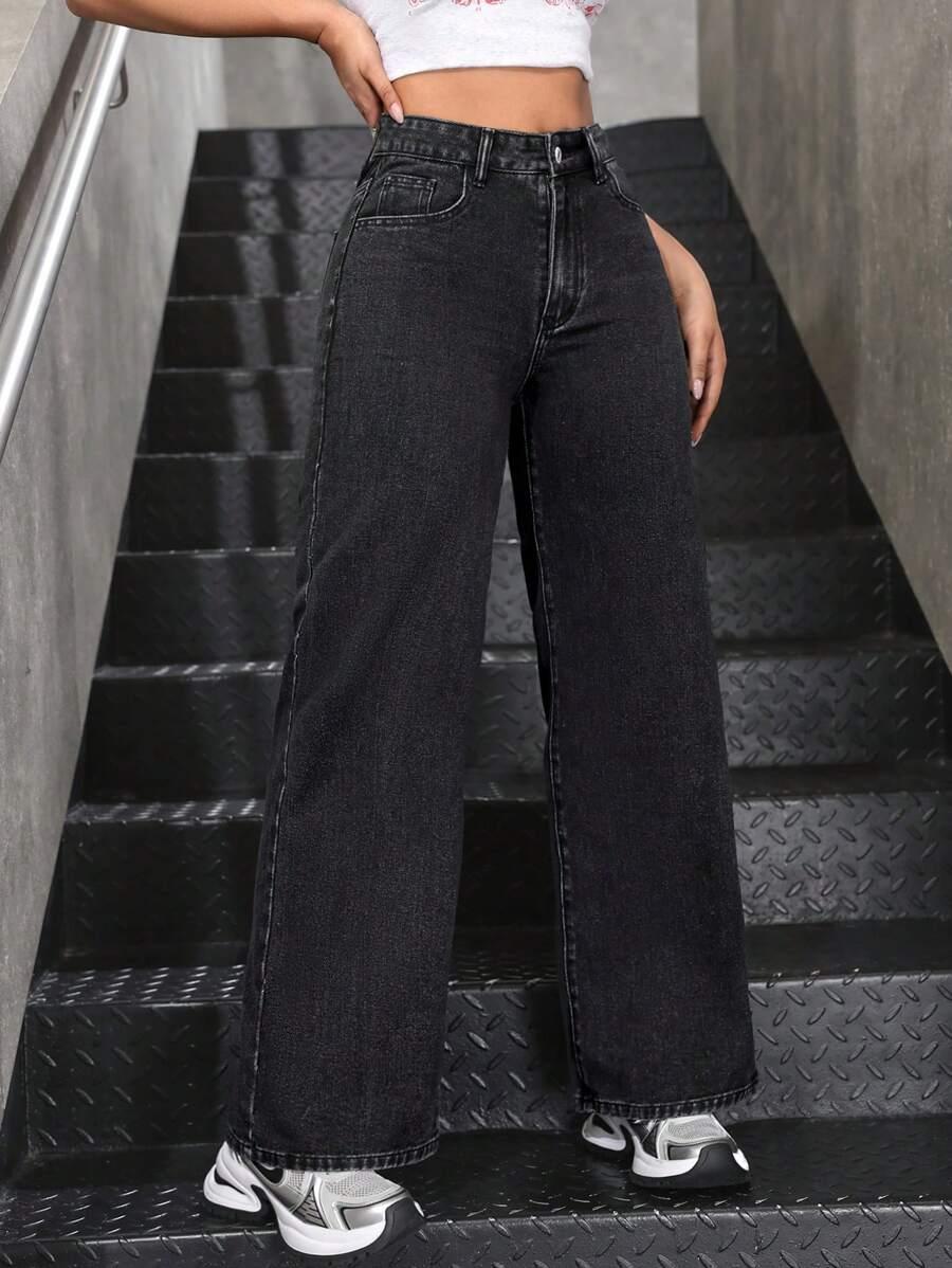 CZARNE SPODNIE JEANS WYSOKI STAN